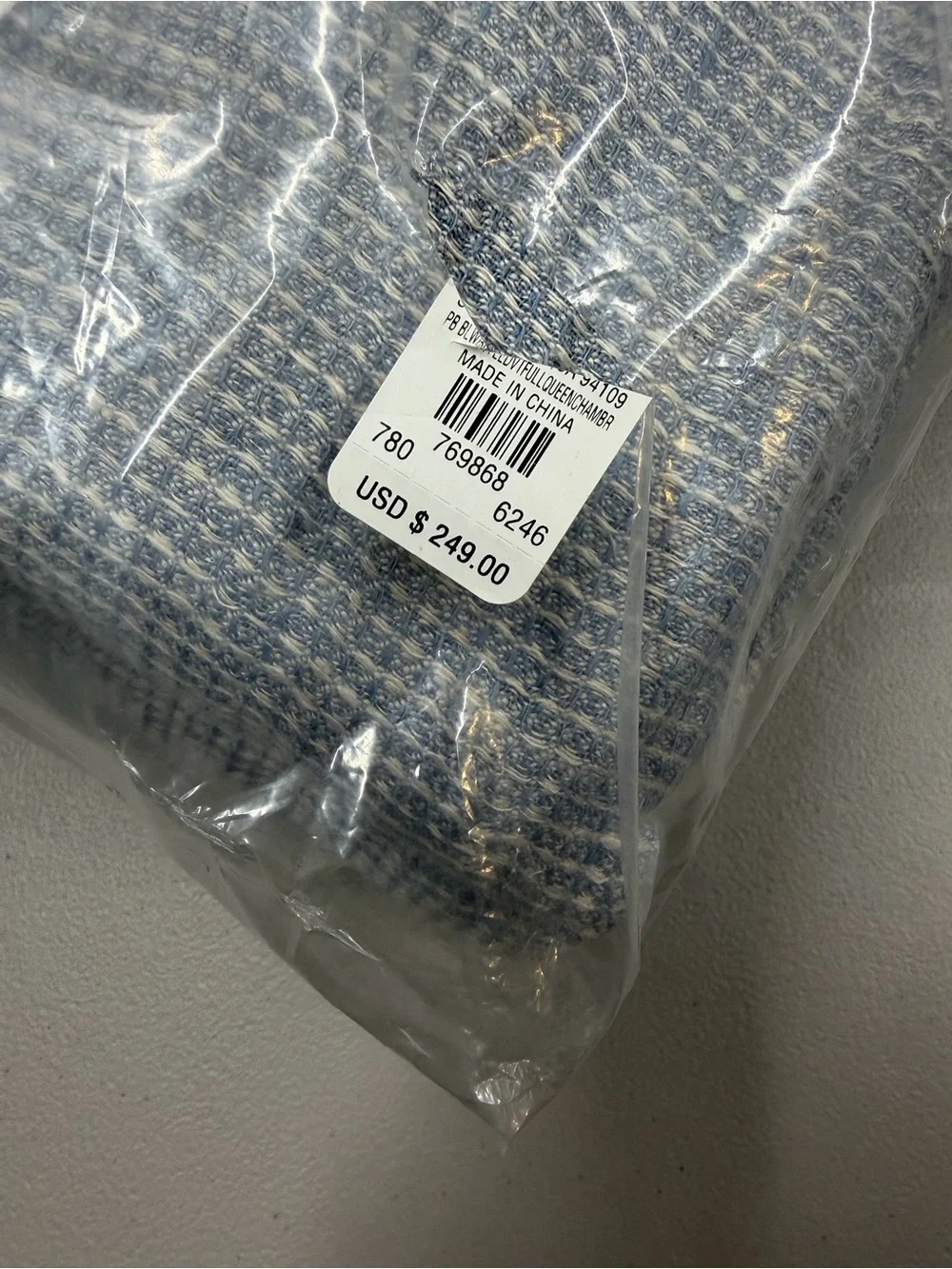 Pottery Barn Full / Queen Belgian Flax Linen Waffle Duvet Cover Blue NWT